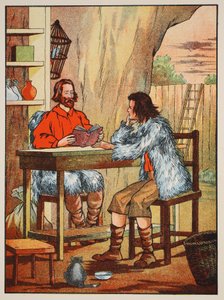 Robinson Crusoe és péntek, illusztráció a The Story of Robinson Crusoe-ból: Adaptáció gyerekeknek Defoes nyelvezetét követve, pub. Griffith Farran Browne & Co. Limited, London alkotó: English School