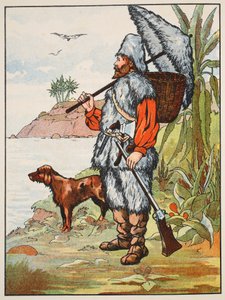 Robinson Crusoe, illusztráció a The Story of Robinson Crusoe-ból: Adaptáció gyerekeknek Defoes nyelvét követve, pub. Griffith Farran Browne & Co. Limited, London alkotó: English School