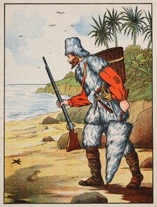Robinson Crusoe, illusztráció a The Story of Robinson Crusoe-ból: Adaptáció gyerekeknek Defoes nyelvét követve, pub. Griffith Farran Browne & Co. Limited, London alkotó: English School
