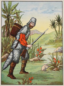Robinson Crusoe, illusztráció a The Story of Robinson Crusoe-ból: Adaptáció gyerekeknek Defoes nyelvét követve, pub. Griffith Farran Browne & Co. Limited, London alkotó: English School