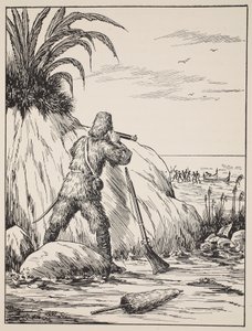 Robinson Crusoe, illusztráció a The Story of Robinson Crusoe-ból: Adaptáció gyerekeknek Defoes nyelvét követve, pub. Griffith Farran Browne & Co. Limited, London alkotó: English School