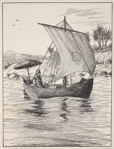Robinson Crusoe a hajóján, illusztráció a The Story of Robinson Crusoe-ból: Adaptáció gyerekeknek Defoes nyelvét követve, pub. Griffith Farran Browne & Co. Limited, London alkotó: English School