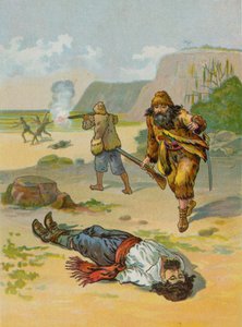 Robinson Crusoe szabadon engedi a foglyot alkotó: English School