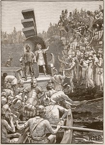 Római katonák elhagyják Nagy-Britanniát, illusztráció a Cassells Illustrated History of Englandből (szépia fotó) alkotó: English School