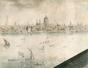 Tetőtéri kilátás a Szent Pál-székesegyházra, Londonra és a Temzére alkotó: English School