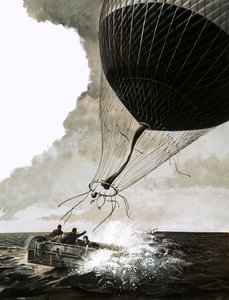 Rosemary Mudie és férje egy transzatlanti átkelést kísérelnek meg ballonnal (papíron gouache) alkotó: English School