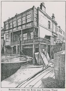Rotherhithe a Temze folyótól Platform Wharf közelében; Az angyal alkotó: English School