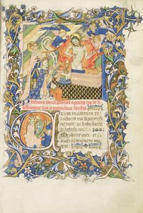 Roy 2 B I f.8 Koronás alak, amelyet a Szánalom képe előtt térdelő szürke szakállas szent támogat, Humphrey Gloucester hercegének zsoltárából, 1420-30 körül (vellum) alkotó: English School