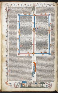 Royal 10 E. IV, f.250v Szöveg szélső díszítéssel és egy King Dining, illusztráció a „Smithfield Decretals”-ból (vellum) alkotó: English School