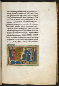 Royal 12 F.XIII, f.33  Dog identifying a murderer.  , from Bestiary (ff. 3-141), Lapidary (ff. 141v-149)  , 2nd quarter of the 13th century (vellum)   1350944   hu       hungarian Successfully Translated  Original: Jimmy Corsini Translat: Jimmy Corsini 122 alkotó: English School