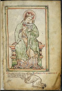 Royal 14 C. VII, f.6 Szűz és gyermek művésszel, illusztráció a „Historia Anglorum, Chronica Majora, III. rész” című könyvéből, Matthew Paris alkotó: English School