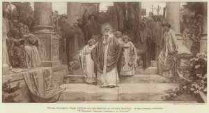 Királyi Akadémia-díjas terv egy középület díszítésére, "Szent Ágoston a kereszténységet prédikálja Angliában" (metszet) alkotó: English School