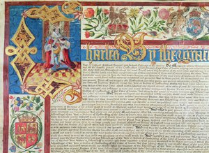 Királyi oklevél a posztógyártó cég számára II. Károly uralkodása idején (1630-85) (részlet) alkotó: English School