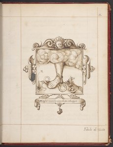 Royal MS 18 A XLVIII, fol. 12r, Latin mottóval ellátott embléma George Gascoine Hemetes, a remete bemutató példányából alkotó: English School