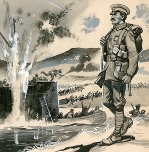 Királyi tengerészgyalogosok a Dardanellák kétéltű partraszállásán 1915-ben alkotó: English School