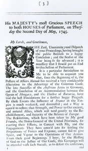 Királyi beszéd a Parlament mindkét házában, 1745. május 2. (nyomtatott) alkotó: English School