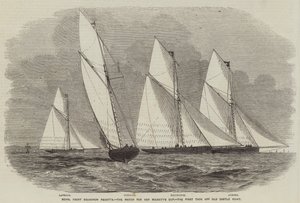 Royal Yacht Squadron Regatta, az Őfelsége Kupájáért vívott mérkőzés, az Old Castle Point első felszállása (metszet) alkotó: English School