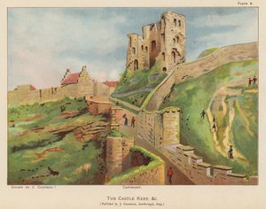 A Scarborough-i vár romos erődítménye (színes litográfia) alkotó: English School