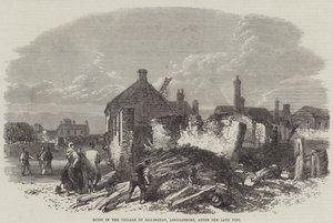 Billinghay falu romjai, Lincolnshire, a késői tűzvész után (metszet) alkotó: English School