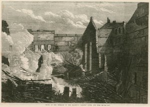 Őfelsége Színházának belső romjai, a londoni Haymarket, a tűz után alkotó: English School