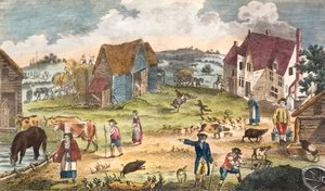 Rusztikus udvari jelenet (színes metszet) alkotó: English School