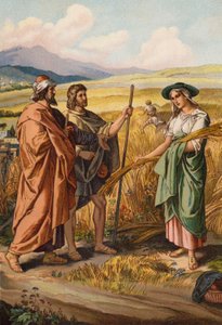 Ruth megkérdezi Boázt, hogy gyűjthet-e a földjén (chromolitho) alkotó: English School
