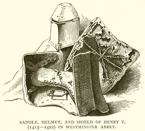 V. Henrik (1413-1422) nyerge, sisakja és pajzsa a Westminster Abbeyben alkotó: English School