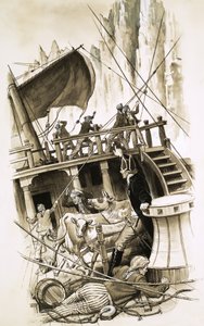 Vitorlás szarvasmarhával a fedélzetén alkotó: English School