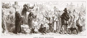 Samson Selling Indulgences, illusztráció: A protestantizmus története, James Aitken Wylie (1808-1890), pub. 1878 alkotó: English School