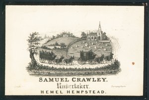 Samuel Crawley, temetkezési vállalkozó, kereskedelmi kártya alkotó: English School