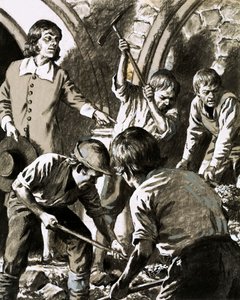 Samuel Pepys feljegyezte, hogyan próbálta megtalálni Barkstead kincsesbányáját (gouache papíron) alkotó: English School