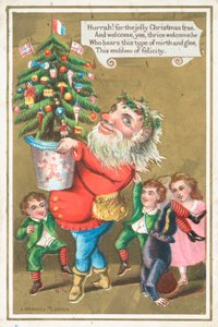 Santa kezében karácsonyfa, karácsonyi kártya alkotó: English School