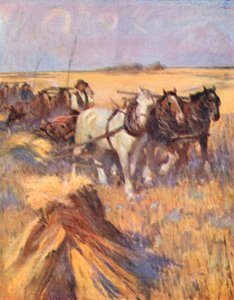Saskatchewan, a modern skót az önkötőjén (színes litográfia) alkotó: English School