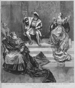 Jelenet Shakespeare VIII. Henrik című előadásából a londoni Lyceum Theatre-ben (litho) alkotó: English School
