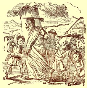 Iskolás fiúk, akik megkorbácsolják az iskolamestert, illusztráció a Róma képregénytörténetéből, Gilbert Abbott a Becketttől, megjelent 1850 körül (digitálisan javított kép) alkotó: English School