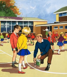 Iskolai gondnok és alkalmi munkákat végző férfi alkotó: English School