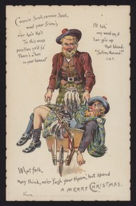Skót talicskával viszi haza részeg barátját (chromolitho) alkotó: English School