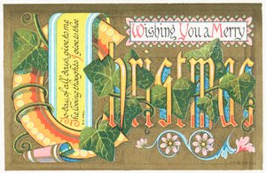 Schriftrolle und Efeu, Weihnachtskarte von English School