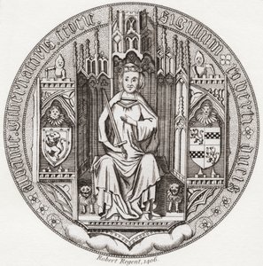 Robert Stewart, Albany hercegének pecsétje, c. 1340 1420. A skót királyi ház tagja, régens, Skócia kormányzója, Albany hercege, Fife és Menteith grófja. Az 1797-ben megjelent Iconographia Scotica vagy Skócia jeles személyeinek portréiból. alkotó: English School