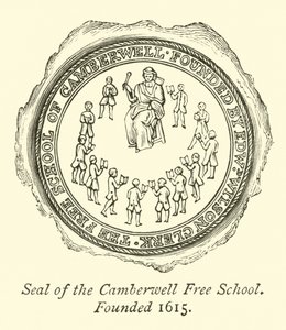 Az 1615-ben alapított Camberwell Szabadiskola pecsétje alkotó: English School