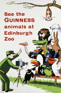 Lásd a Guinness-állatokat az Edinburgh-i Állatkertben, 1938 körül (színes litográfia) alkotó: English School