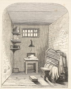 Külön cella a brixtoni börtön régi részében, illusztráció a londoni bűnügyi börtönökből és Henry Mayhew és John Binny jelenetei a börtönéletből, kocsma. 1862 alkotó: English School