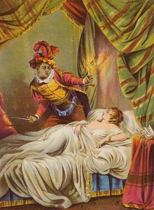 Shakespeare: Othello, Desdemona az ágyban, alszik (kromolito) alkotó: English School