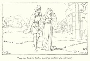 Shakespeare Sok lárma a semmiért; Beatrice panaszkodik Hero Benedick szégyenére (metszet) alkotó: English School