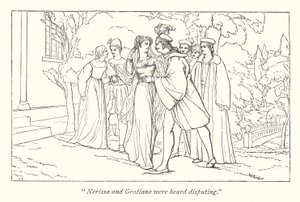 Shakespeare: Velence kereskedője; Portia felfedezi magát, mint a jogászok tettetett doktora (metszet) alkotó: English School