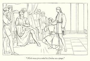 Shakespeare tizenkettedik éjszakája; A Violát Orsinónak bemutató felirat alkotó: English School