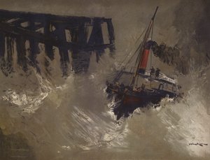 Nagy hullámokkal küzdő hajó (chromolitho) alkotó: English School