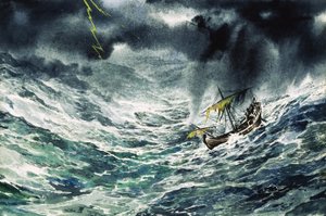 Hajó a viharban (gouache, papír) alkotó: English School