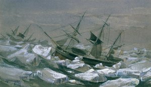 James Clark Ross szállítmánya az „Erebus” és a „Terror” hajókkal a déli mágneses pólus keresésében (olaj, vászon) alkotó: English School