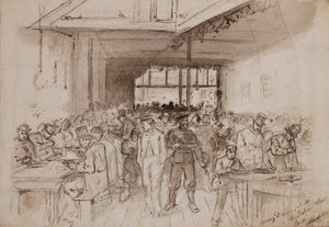 ?Shoreditch, Penny vacsora az Australian Meat Company-nál, 1860 körül (ceruza, tinta és mosás papíron) alkotó: English School